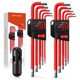 GETLITOOL 18PCS Magnetic Allen Key Set, S2 Steel Long Allen Wrench Set Metric(1.5mm-10mm) & SAE(1/16"-3/8"), Ball End Hex Key L-key with Size-Marked & Torque Handle for Bike Repair, Household DIY
