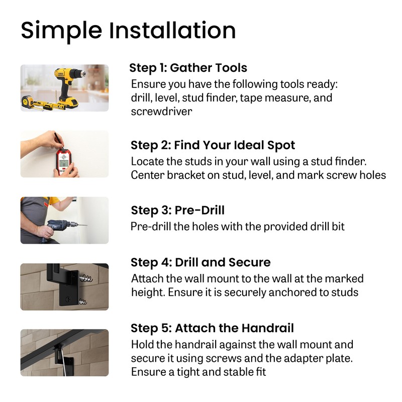 Modern Aluminum Handrail Complete DIY Kit – Matte Black with