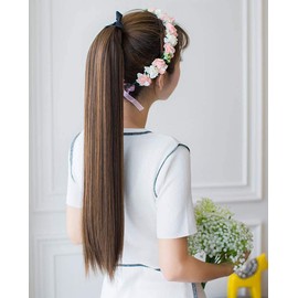 NICEHAIR Wig, Point Wig, Ponytail, Long Straight Wig, Length 17.7 inches (45 cm), 21.7 inches (55 cm), 25.6 inches (65 cm), 4 Colors Available, Hair Extensions (Dark Brown, 21.7 inches (55 cm)