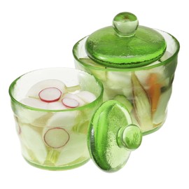 Tombow Storage Container, Pickle Container, 16.9 fl oz (500 ml), Main Body, Glass, Green, Shallow Pickle Pot, Shinki Synthesis, Small