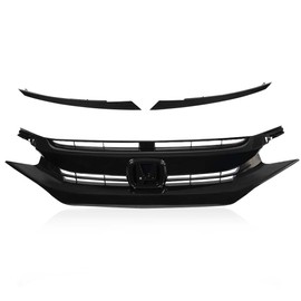 DOTCOM Front Upper Hood Mesh Grille Compatible with Honda Civic 10th 2016 2017 2018 Glossy Black Factory Style Front Hood Grille