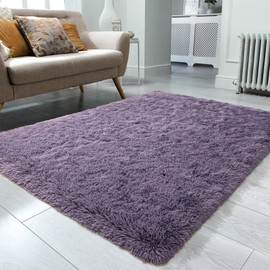 Ompaa Fluffy Area Rugs, Super Soft Shaggy Rug Fuzzy Long Fur Carpets for Bedroom Living Room Decor, 3 x 5 Feet Gray Purple