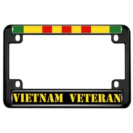 Motorcycle Metal License Plate Frame with Vietnam Veteran Domed Design - Black