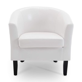 BELLEZE Club Chair Tub Faux Leather Armchair Seat Accent Living Room, White