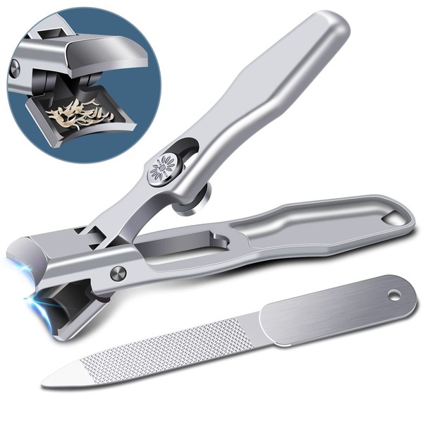 Nail Clippers with Catcher- DRMODE Wide Jaw Opening Nail Clippers for Thick Nails Splash Proof Toenail Clippers Long Handled Nail Cutter with Sharp Curved Blade for Men Senior