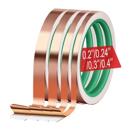 MOGEHIT Copper Foil Tape for Stained Glass Assorted Sizes 0.2/0.24/0.3/0.4Inch x 22Yards 4 Rolls Conductive Adhesive Foil Sheilding Tape for Guitars, EMI, Electrical Repairs