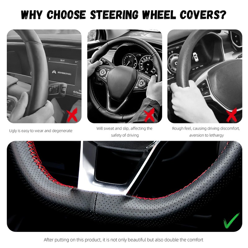 Micro Fiber Leather Steering Wheel Cover, DIY Sewing with Needle