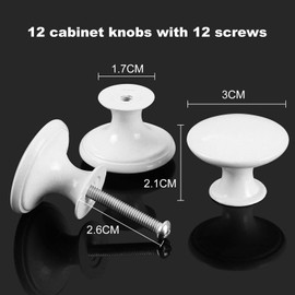 NB 12PCS Drawer Knobs - White Cabinet Knobs & Door Pulls, 30mm Diameter for Cupboard & Wardrobe