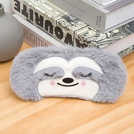 Gray Cute Sloth Sleeping Mask, Soft Fluffy Plush Blindfold Funny Novelty Animal Sleep Mask Eye Cover Eyeshade for Kids Girls Boys Women Men Night Nap Travel Meditation Sleep and Snoring