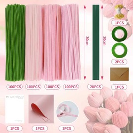 TanyoKing Set di 400 detergenti per pipa per fai da te, 4 colori, con 20 fili verdi per bricolage, nastro regalo, nastro adesivo