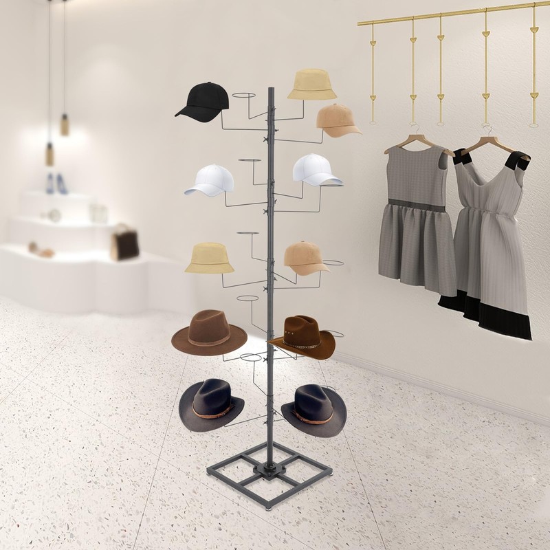 5 Tier Freestanding Metal Hat Organizer Rack with 20 Hookers,