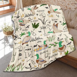 Duck Blanket for Kids, Cute Mallard Ducks Gifts, Soft Lightweight Flannel Throw Blanket with Mallard Ducks, Cute Duck Decoration for Bed Bedroom Sofa, 50 in x 40 in