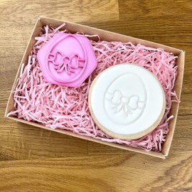 LissieLou Mini Easter Egg with Bow Cookie Stamp Easter Icing Fondant Embosser - Light Pink