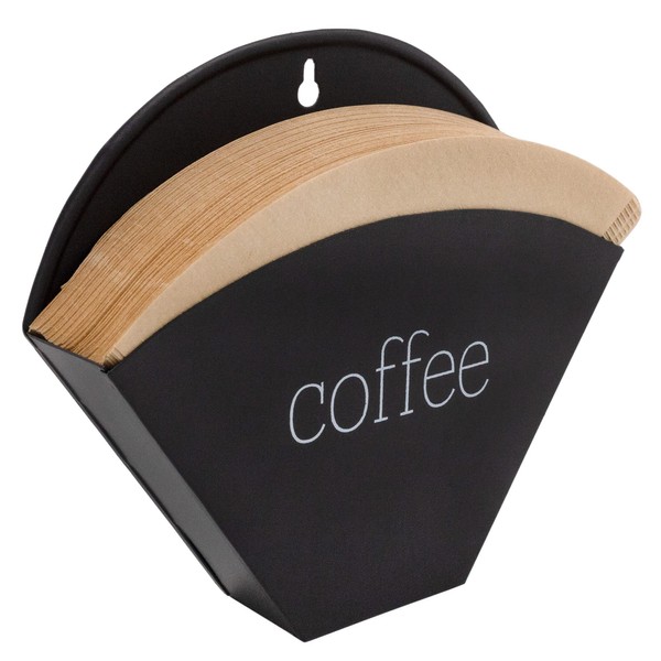 AuldHome Enamelware Cone Coffee Filter Holder (Black); Wall-Mount Modern Farmhouse Coffee Filter Bin