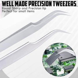 2 PCS Precision Tweezers set Upgraded Anti-Static Stainless Steel Heat Resistant, Curved, Jewelry, Electronics, Craft, Soldering, Experimental Work (2)