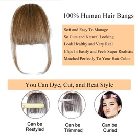 Clip In Bangs 100% Human Hair Wispy Bangs Hair Clip Light Brown with Temples Real Human Hair Fake Bangs Extensions For Natural Hair