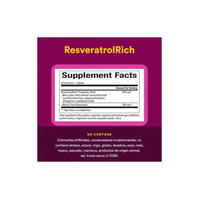 Resveratrol 500 mg ResveratrolRich 60 Cápsulas Natural Factors