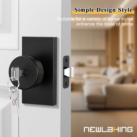 Newlaking Keyed Alike Exterior Door Knob with Lock and Key - Reversible Heavy Duty Zinc Alloy Door Knobs for Entrance, Bathroom, Bedroom, Fits Standard Doors, Matte Black (1-Pack)