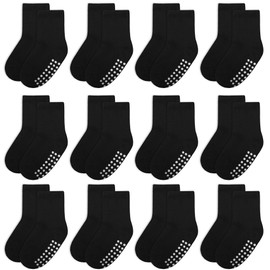 jealkip 12 pack baby socks, cotton crew children's socks, non-slip grip socks, unisex, for toddlers, boys, girls