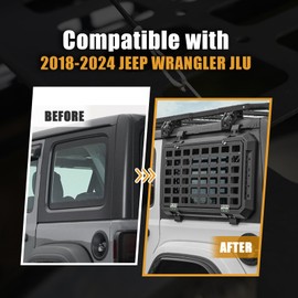 Z8 Rear Window Molle Storage Panel with Fold-Down Table, Tactical Organizer Compatible with 2018–2025 Jeep Wrangler JL & JLU 4-Door Hardtop, Heavy-Duty Aluminum Cargo Rack for Camping & Off-Road Gear