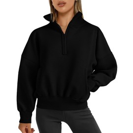 PRETTYGARDEN Womens Half Zip Sweatshirts Fleece Hoodies 2024 Trendy Long Sleeve Pullover Tops Fall Winter Outfits with Pocket (Black,S)