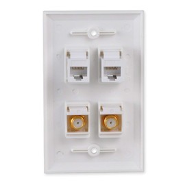 Conwork Ethernet & Coax Wall Plate - Cat6 Coax Keystone Wall Plate with 2 RJ45 Ethernet Ports + 2 TV Coax Cable/F-Type Insert Jacks