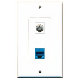 RiteAV 1 Port Coax Cable TV- F-Type 1 Port Cat6 Ethernet Blue Wall Plate Oversized Jumbo MIDI