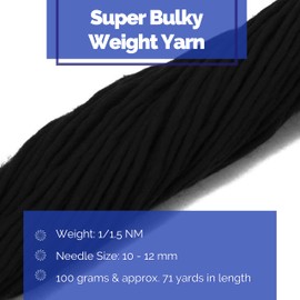 Revolution Fibers Hilo de merino súper voluminoso de alta calidad, 100 gramos de hilo de lana 100 % grueso, hilo de lana gruesa para tejer, ganchillo, manta de bebé, teñido, fieltro, tejer, negro cuervo