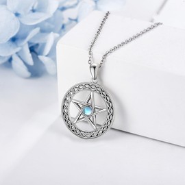 YFN Pentagram Pentacle Necklace 925 Sterling Silver Pentagram Pentacle Moonstone Pendant Necklace Pagan Wiccan Jewelry for Women Gifts