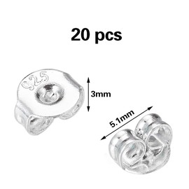 Pack of 20 Earring Lifter Earring Clasps, Clasps, Silver, 925 Sterling Silver Earring Stoppers, Butterfly Closure, Round Shape