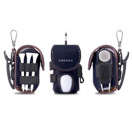 COGURE Genuine Leather Golf Ball Case for Men Women 2 Balls Tee Storage Green Fork Marker Glove Holder Rotating Clip with Gift Box CopGBC-L Left Hip Navy
