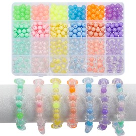 arricraft Acrylic Beads Bracelet Making Kit, 6 Color Gradient Beads 8mm Round Beads Star Beads with Elastic Crystal Thread Loose Beads Kits for DIY Bracelet Necklace Jewelry Keychain Making