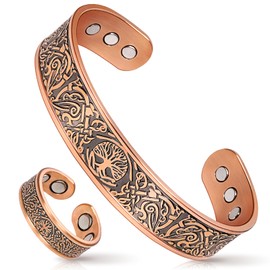 Mahnco Copper Bracelet for Men & Women, 9X Strength Magnetic Bracelets & Lymphatic Drainage Ring for Mens-100% Solid Pure Copper Jewelry Gift