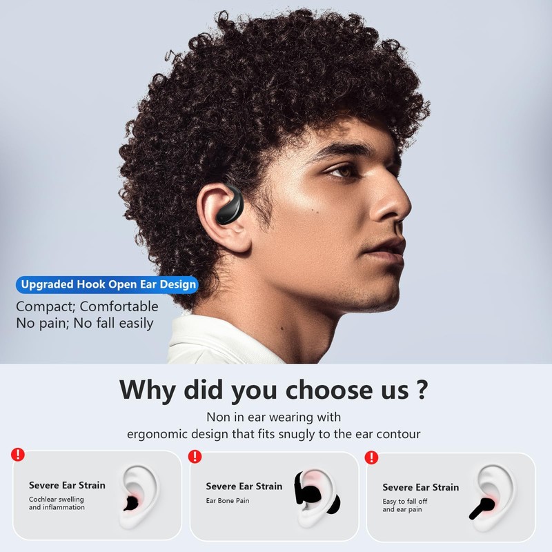 Psadhi Open Ear Clip Wireless Earbuds Bone Conduction Headphones, Bluetooth