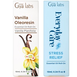 Vanilla Essential Oil Roll On & Stress Relief Essential Oil for Diffuser Set - 100% Natural Aromatherapy Grade Essential Oils Set - 2x10ml - Gya Labs