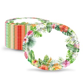 Aysimple 50 Count Hawaiian Luau Oval Paper Plates 10" X 12" Large Disposable Platters Party Goods Set Tropical Aloha Serving Dish Tray for Summer Beach Holiday Tableware Supplies Decor