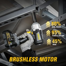 RIDA Cordless Impact Wrench, 1/2 Brushless Impact Gun w/ 3 Torque Options 450 Ft-lbs (610N.m), Power Impact Driver for Car Home w/ 4.0Ah Battery, Fast Charger, 4 Sockets, 7 Drill Bits & Tool Bag