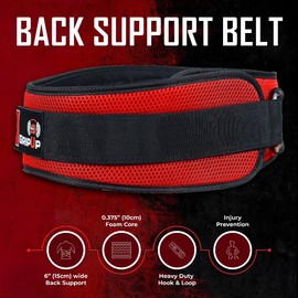 GripUp Weight lifting Gym Belt Curved Padded Back Lumbar Support Neoprene Belt for Fitness Exercise Bodybuilding Powerlifting Workouts Deadlifts Squats & Weightlifting Men Women (Red, L)
