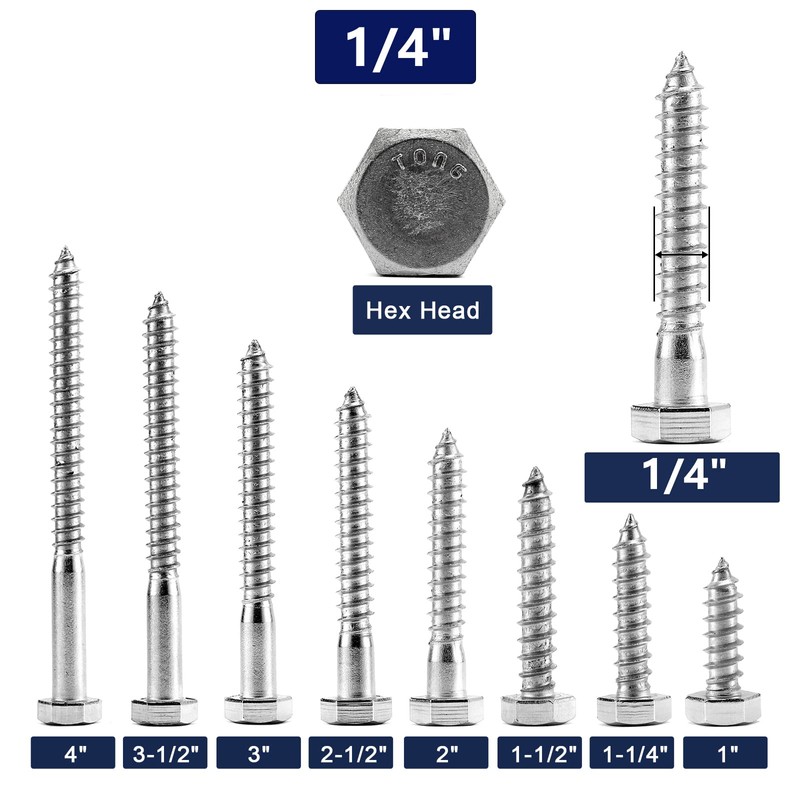 1/4" x 4" Hex Head Lag Screws Bolts 20Pcs 304