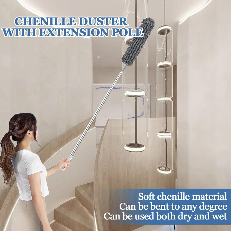 Microfiber Duster with Extension Pole 27-80 Inch, 4PCS Bendable Washable