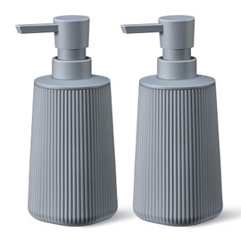 zuxzmj Gray 2 Pack Hand Soap Dispensers with No Rust Pump for Bathroom and Kitchen Countertops Refillable Striped Matte Plastic 8.5 oz