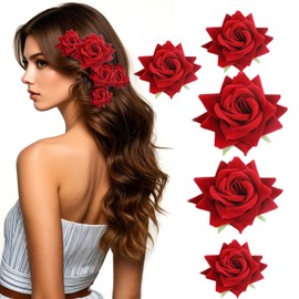 5 Pcs Artificial Flower Hair Clip,Roses Hair Clip,Hairpin for Seaside Holiday,Flower Hair Clips for Women Girls (Rose red)