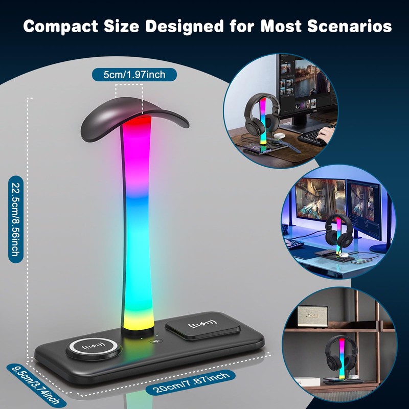 Jubor 3 in 1 RGB Gaming Headphone Stand, Headset Holder