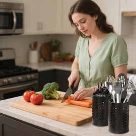 Blleshelfl Küchenutensilienhalter, Kochlöffelhalter 2 Stück, Utensilienhalter Küche, behälter für küchenutensilien, Edelstahl Schwarze Utensilien Caddy für Neues Haus und Wohnung