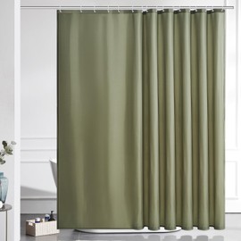 Furlinic Shower Curtain, Extra Long Bath Curtain, Anti-Mould for Shower and Bathtub, Textile Curtains, Made of Fabric, Antibacterial, Waterproof, Extra Wide, 240 x 180 cm, Sage Green with 16 Hooks