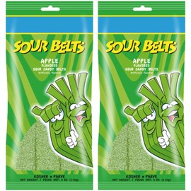 Snacktery Green Apple Sour Belts - St Patricks Day Candy Belts - Vibrant & Tangy Sour Strips - Vegan & Kosher Green Candy for St. Patricks Day Candy Party Favors - 4 Ounce, 2 Pack