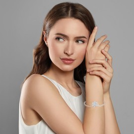 ORANGE FOREST Snowflake Bracelet for Women 925 Sterling Silver Cubic Zirconia Winter Party Snow Flower Adjustable Bracelets Birthday Christmas Jewelry Gifts Holiday Christmas for Women