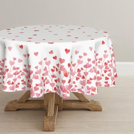 Horaldaily Valentine's Day Tablecloth 60×60 Inch Round, Pink Love Hearts Washable Table Cover for Party Picnic Dinner Decor