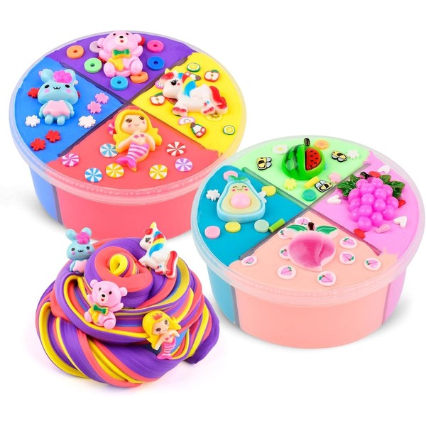 ZHNEHAOKAN 2 Pack Multi-Color Easter Butter Slime Kit Non-Sticky and
