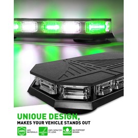 HLauto 406D Rooftop Emergency Strobe Lights Bar, 102 LED Green White Mini Beacon Safety Flashing Warning Traffic Lights Bar w/Magnetic Base for 12-24V Trucks, Construction Vehicles, Snowplow, Cars